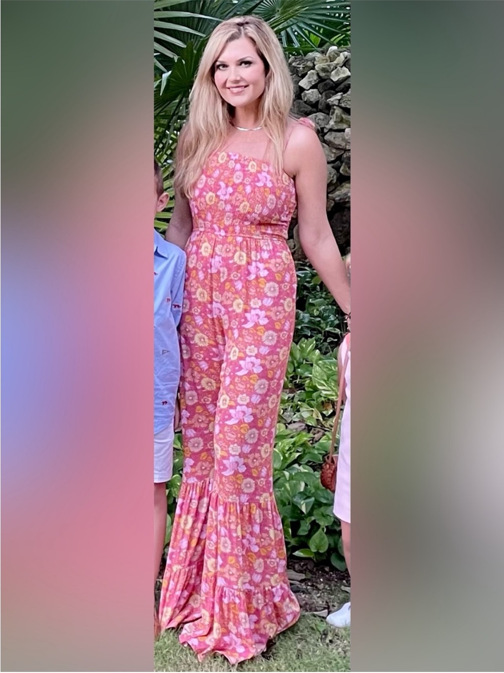 Pink Lily Boho Floral Bell bottom jumpsuit